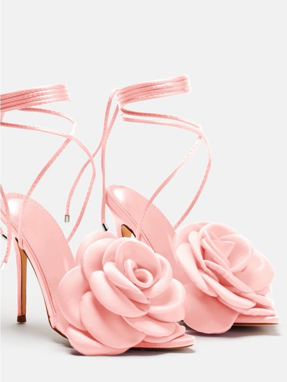 Women's Pink Floral Ankle-Tie heels